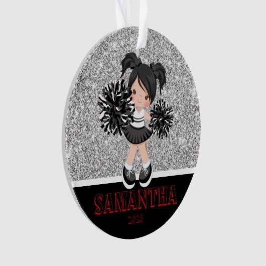 Gepersonaliseerd Silver & Black Cheerleading Ornam Ornament (voorkant)