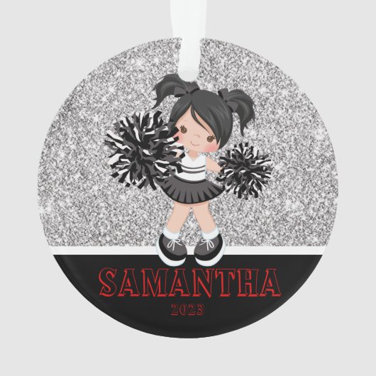 Gepersonaliseerd Silver & Black Cheerleading Ornam Ornament (achterkant)