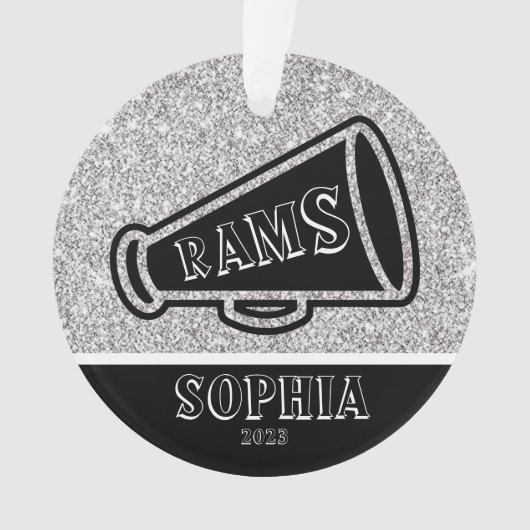 Gepersonaliseerd Silver & Black Cheerleading Ornam Ornament (voorkant)