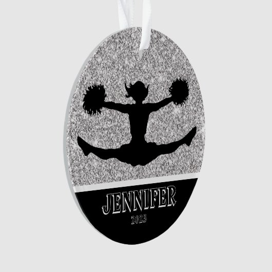 Gepersonaliseerd Silver & Black Cheerleading Ornam Ornament (voorkant)