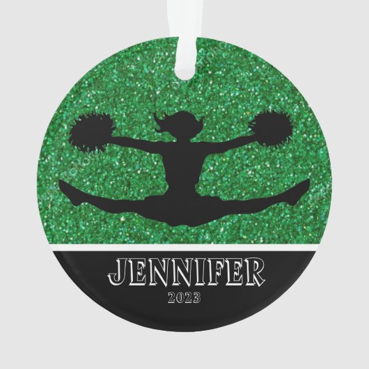 Gepersonaliseerd Silver & Black Cheerleading Ornam Ornament (achterkant)