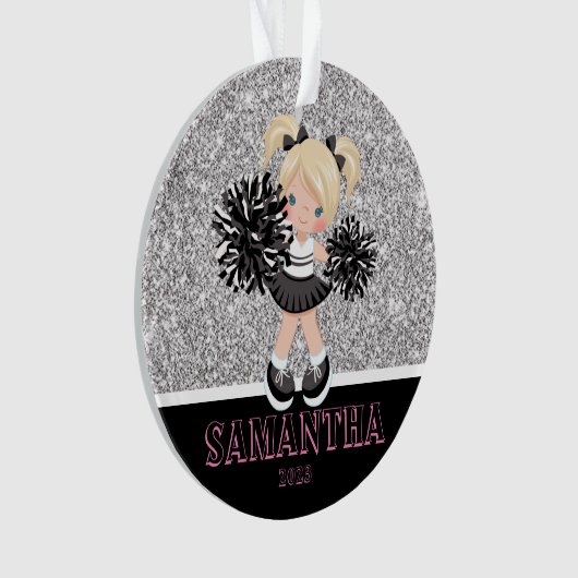 Gepersonaliseerd Silver & Black Cheerleading Ornam Ornament (voorkant)