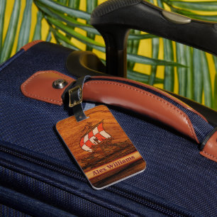 Gepersonaliseerd Simulated Wood Grain Vikings Long Bagagelabel