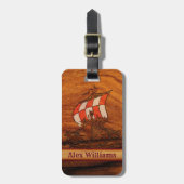 Gepersonaliseerd Simulated Wood Grain Vikings Long Bagagelabel (Voorkant verticaal)
