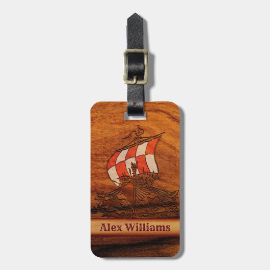 Gepersonaliseerd Simulated Wood Grain Vikings Long Bagagelabel (Voorkant verticaal)