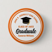 Gepersonaliseerd Sinaasappel Afstuderen 2025 Gradu Ronde Button 5,7 Cm (Voorkant)