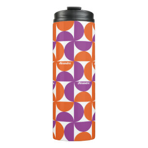 Gepersonaliseerd Sinaasappel en Paarse Mid Century Thermosbeker