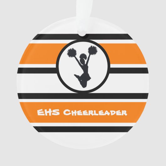 Gepersonaliseerd Sinaasappel en zwart Cheerleader  Ornament (voorkant)