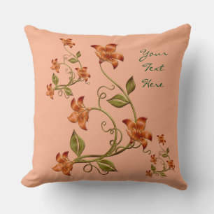 Gepersonaliseerd Sinaasappel Lillies Floral Patter Kussen