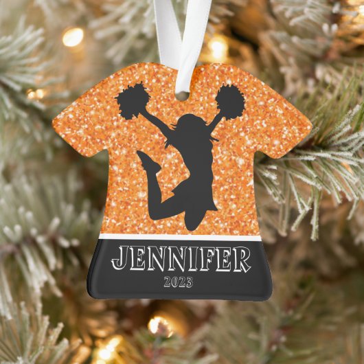 Gepersonaliseerd Sinaasappel & Zwart Cheerleading  Ornament (Boom)