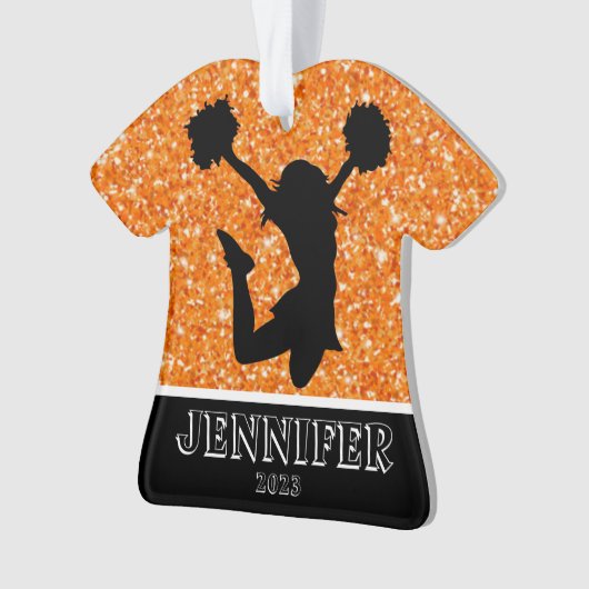 Gepersonaliseerd Sinaasappel & Zwart Cheerleading Ornament (voorkant)