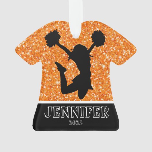 Gepersonaliseerd Sinaasappel & Zwart Cheerleading Ornament (achterkant)