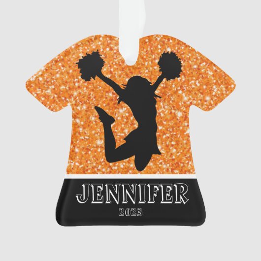 Gepersonaliseerd Sinaasappel & Zwart Cheerleading  Ornament (voorkant)