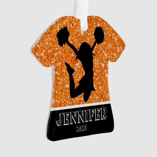Gepersonaliseerd Sinaasappel & Zwart Cheerleading  Ornament (voorkant)