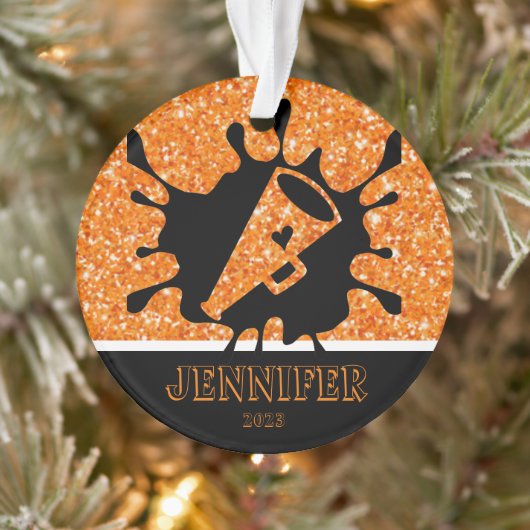 Gepersonaliseerd Sinaasappel & Zwart Cheerleading Ornament (Boom)