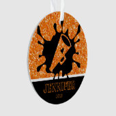 Gepersonaliseerd Sinaasappel & Zwart Cheerleading Ornament (voorkant)