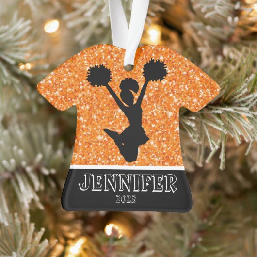 Gepersonaliseerd Sinaasappel & Zwart Cheerleading Ornament (Boom)