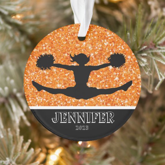 Gepersonaliseerd Sinaasappel & Zwart Cheerleading  Ornament (Boom)
