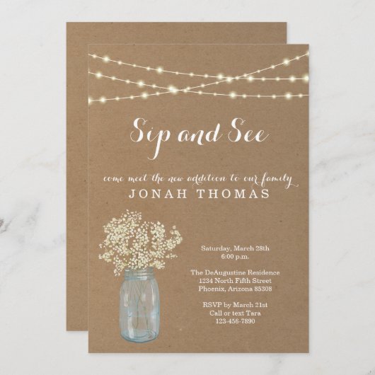 Gepersonaliseerd Sip en Zie Uitnodiging - Rustic K (Voorkant / Achterkant)