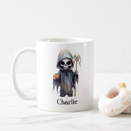 Gepersonaliseerd skelet Halloween Reaper Koffiemok