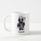 Gepersonaliseerd skelet Halloween Reaper Koffiemok (Links)