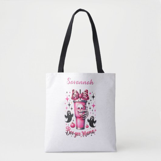 Gepersonaliseerd Skull Drink & Bow in Pink, cadeau Tote Bag (Voorkant)