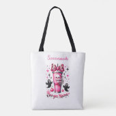 Gepersonaliseerd Skull Drink & Bow in Pink, cadeau Tote Bag (Achterkant)