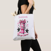 Gepersonaliseerd Skull Drink & Bow in Pink, cadeau Tote Bag (Dichtbij)