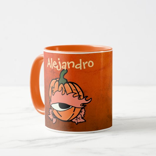 Gepersonaliseerd slaperig oog van de Spooky Pumpki Mok (Voorkant links)