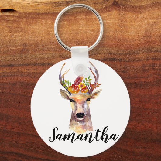 Gepersonaliseerd Sleutelhanger boho hert Buck Head (Voorkant)