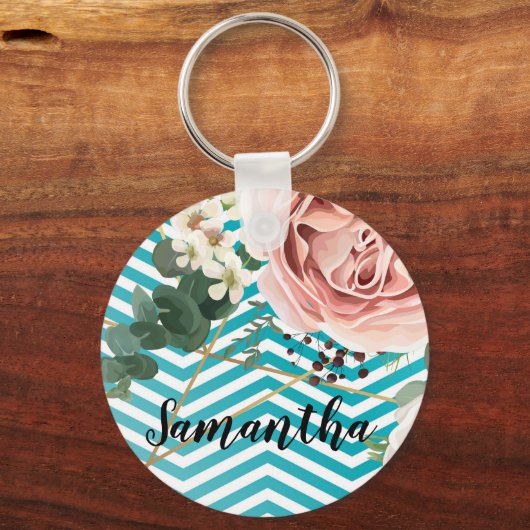 Gepersonaliseerd Sleutelhanger Geometrisch Roos Ch (Voorkant)