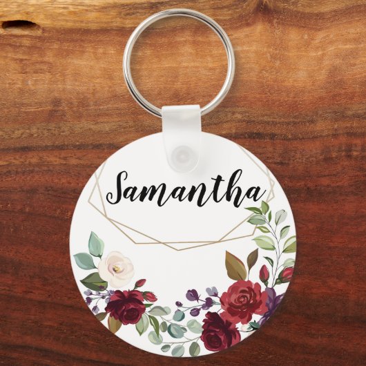 Gepersonaliseerd Sleutelhanger Wit Roses Goud Geom (Voorkant)