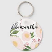 Gepersonaliseerd Sleutelhanger Witte Bloemen op Wh (Voorkant)