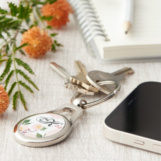 Gepersonaliseerd Sleutelhanger Witte Bloemen op Wh (Zijkant)