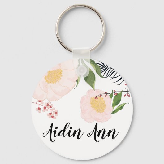Gepersonaliseerd Sleutelhanger Witte Bloemen op Wh (Voorkant)