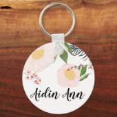Gepersonaliseerd Sleutelhanger Witte Bloemen op Wh (Voorkant)