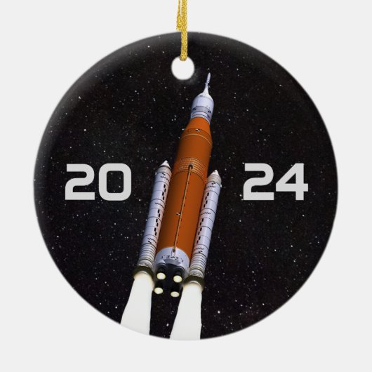 Gepersonaliseerd SLS Space Rocket Graduparty Keramisch Ornament (Achterkant)