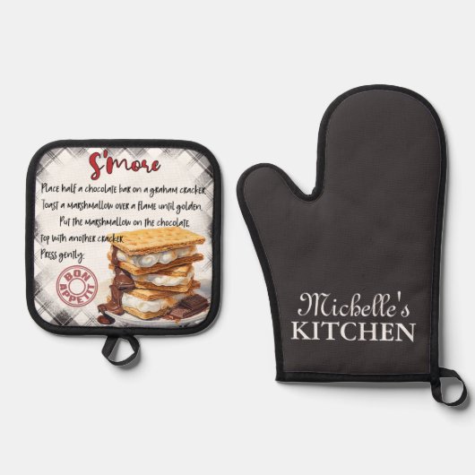 Gepersonaliseerd S'more bakrecept Ovenwant & Pannenlap Set (Voorkant)