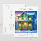 Gepersonaliseerd Sneeuwachtig Kerstmis Groen Huis Briefkaart (Voorkant / Achterkant)