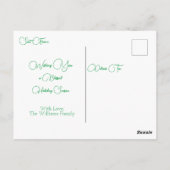 Gepersonaliseerd Sneeuwachtig Kerstmis Groen Huis Briefkaart (Achterkant)