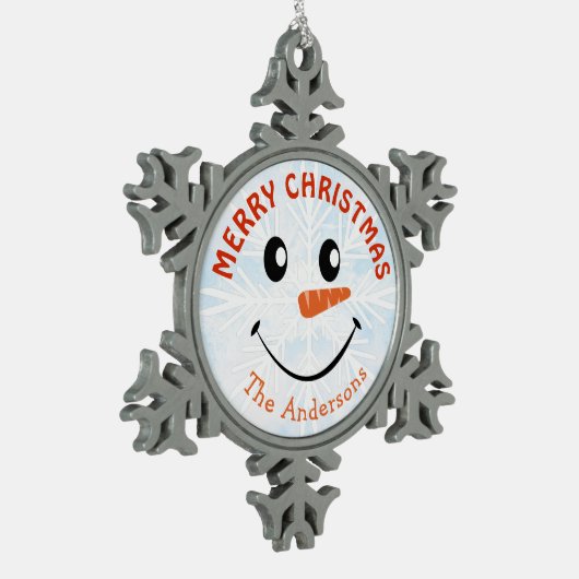 Gepersonaliseerd sneeuwmangezicht tin sneeuwvlok ornament (Links)