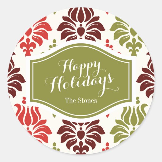 Gepersonaliseerd sneeuwvlokpatroon voor rode kerst ronde sticker (Voorkant)