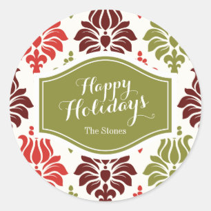 Gepersonaliseerd sneeuwvlokpatroon voor rode kerst ronde sticker