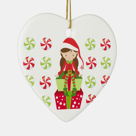 Gepersonaliseerd Snoep Kerstmis Elf Keramisch Ornament (Rechts)