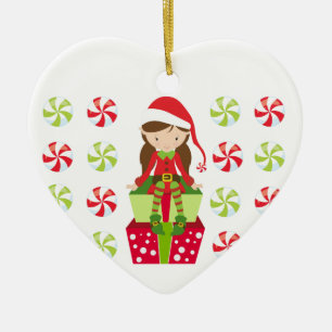 Gepersonaliseerd Snoep Kerstmis Elf Keramisch Ornament