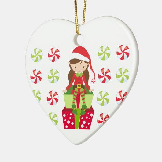 Gepersonaliseerd Snoep Kerstmis Elf Keramisch Ornament (Links)