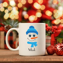 Gepersonaliseerd Snowman Blue Pet en Scarf Koffiemok