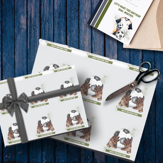 Gepersonaliseerd Soccer verjaardagscadeau voor kin Cadeaupapier