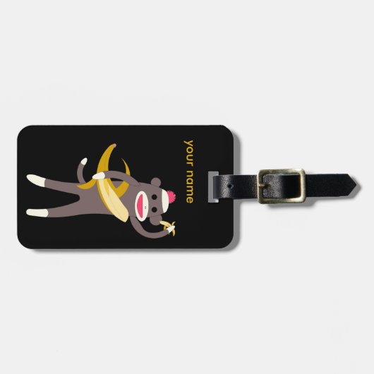 Gepersonaliseerd Sock Monkey met Banana Swords Bagagelabel (Voorkant horizontaal)