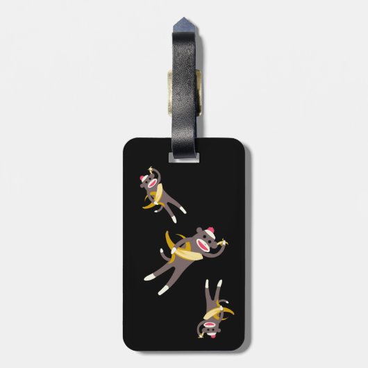 Gepersonaliseerd Sock Monkey met Banana Swords Bagagelabel (Achterkant verticaal)